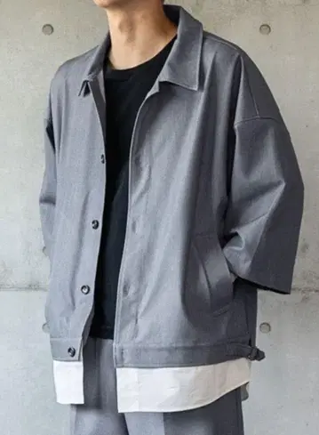 밑단 레이어드 사이드 포켓 반팔 셔츠 블루종