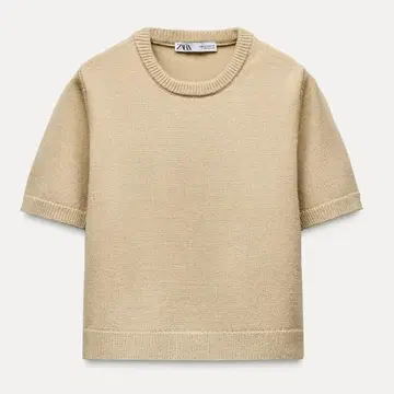 ZARA 자라 베이직 플레인 니트 숏 슬리브 탑 베이지 M