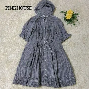 핑크하우스 PINKHOUSE 체크 무늬 원피스 피코 프릴 후디