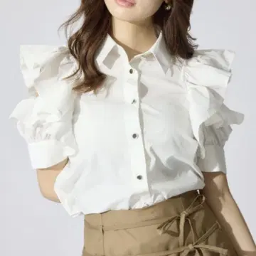 rienda 프릴 슬리브 디자인 셔츠 상의 화이트 화이트