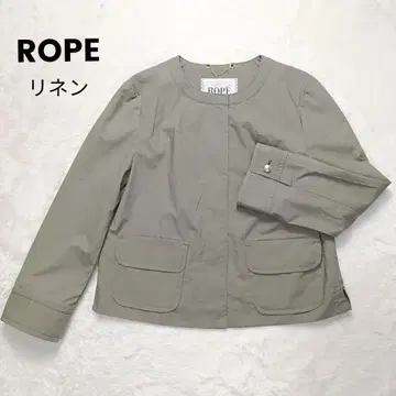 ROPE 로페 마 혼방 노카라 자켓 카키 얇은 소재 긴팔 사이즈 36