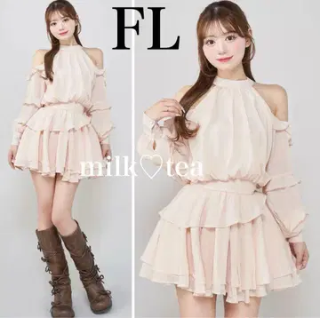 택 포함 새상품 볼륨 쉬폰 미니 원피스 핑크 베이지 FL 다리치