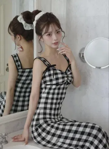 미사용 새상품 깅엄 자카드 니트 롱 원피스
