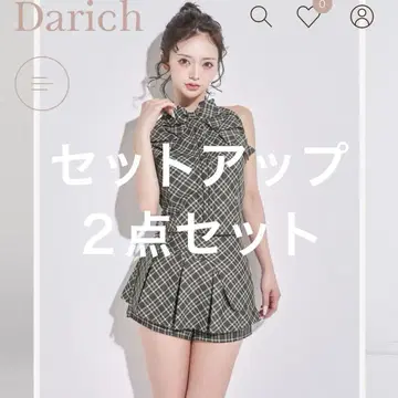 Darich 리본 체크 슬리브리스 블라우스 체크 스커트 트라이 숏 팬츠