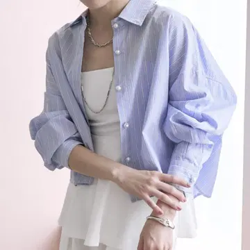 베스트셀러, miki 감수 컬러 있음] 스트라이프 크롭 셔츠