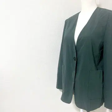 언타이틀 심플한 디자인 린넨 혼방 노카라 자켓 그린 포멀