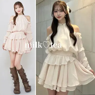 새상품 택 포함 볼륨 쉬폰 미니 원피스 핑크 베이지 프리 다리치