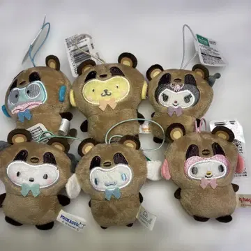 산리오 동물 인형옷 마스코트 ~너구리~ 전 6종 세트 택 포함