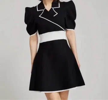 rienda 테일러드 칼라 미니 플레어 하프 니트 원피스