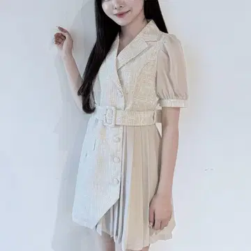 NOMAE 플리츠 이소재 시어 테일러드 원피스 그레이