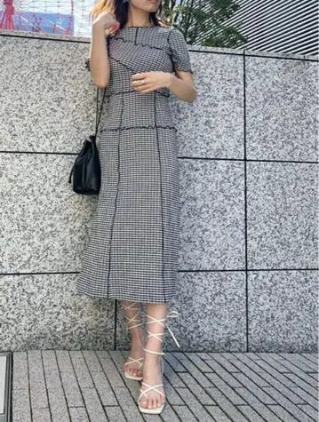 SNIDEL 체크 무늬 반팔 롱 원피스 사이즈 0