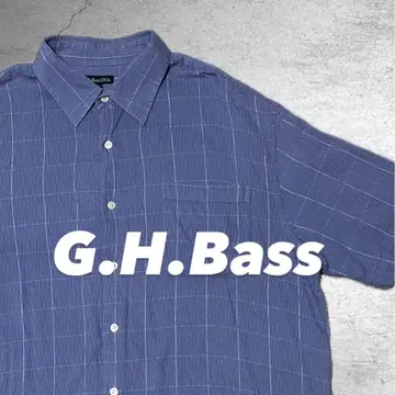 레어 G.H.Bass 반팔 셔츠 코튼 레이온 블루 체크 구제 의류