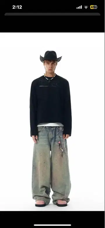 메네스 JHYQ 더티 미드 블루 배기 진 비슷한