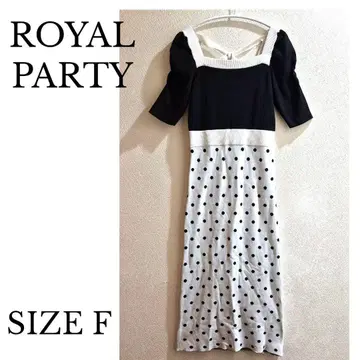 ROYAL PARTY 퍼프 슬리브 배색 타이트 원피스 (도트)