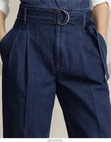 Ralph Lauren 벨트 장식 플리츠 와이드 레그 데님 팬츠
