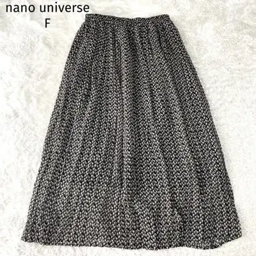 나노 유니버스 미니 꽃무늬 쉬폰 플리츠 롱 스커트 블랙 F