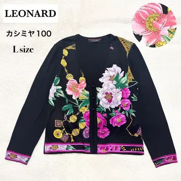 새상품급 LEONARD 캐시미어 꽃무늬 트림 가디건 큐빅 L