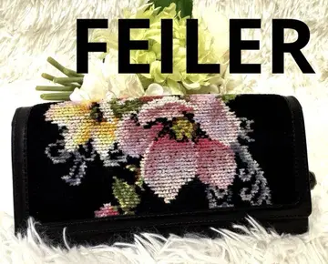 FEILER 페이러 꽃무늬 자수 2단 폴더형 장지갑 쉬닐 직조 블랙