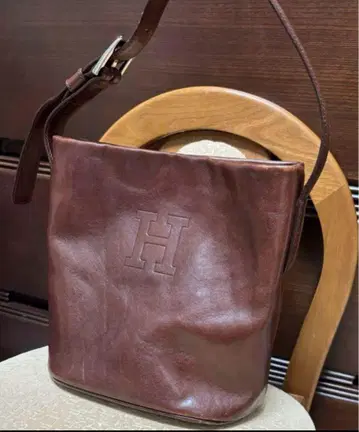 히로후 브라운 가죽 핸드백