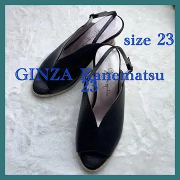 긴자 카네마츠 힐 샌들 가죽 블랙 23cm