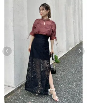 새상품 패널 레이스 스커트 블랙 [릴리 브라운]