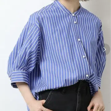 Spick & Span 셔츠 블라우스 펄 버튼 스트라이프