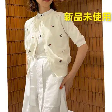 CABaN 파인 폴리에스테르 자수 하프 슬리브 가디건