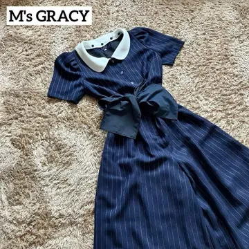 M'S GRACY 엠즈 그레이시 올인원 스트라이프 화이트 카라 네이비