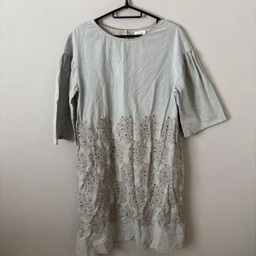 MINA PERHONEN 블루 그레이 자수 블라우스 원피스 셔츠
