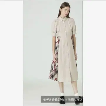 베이지 버튼 반팔 원피스
