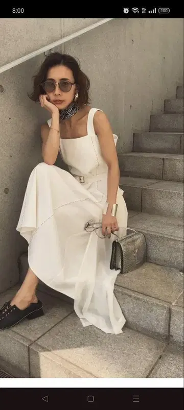 AMERI 빈티지 슬리브리스 롱 원피스