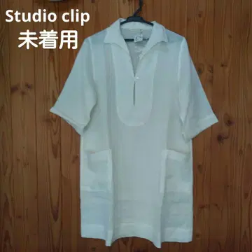 Studio clip 린넨 화이트 튜닉 7부 소매