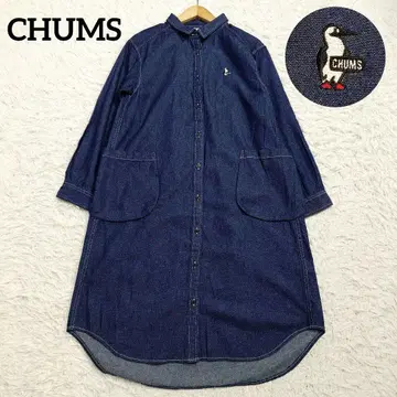 CHUMS 참스 데님 셔츠 원피스 부비 버드 자수 인디고 M