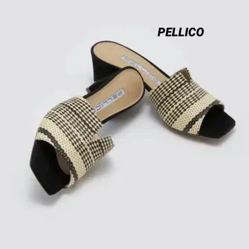 새상품급 PELLICO 펠리코 모던한 바이컬러 라피아 소재 뮬 샌들