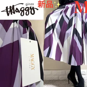 새상품! 긴자 매기 MAGGY 기하학 롱 플리츠 스커트 M 연중무휴