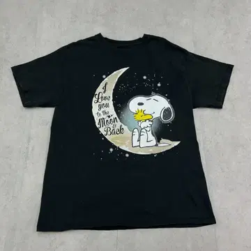 헤인즈 스누피 우드스탁 달 반팔 티셔츠 구제 의류 블랙 검정 M