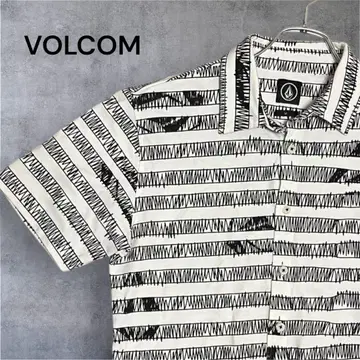 VOLCOM 반팔 셔츠 L 사이즈 흑백 패턴 남성용 패턴 셔츠