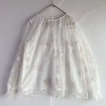 chambre de charme 자수 튤 레이어드 블라우스