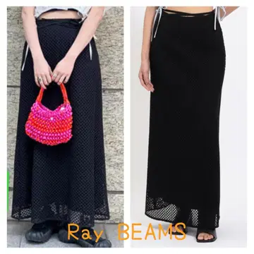 Ray BEAMS 블랙 메쉬 롱 스커트