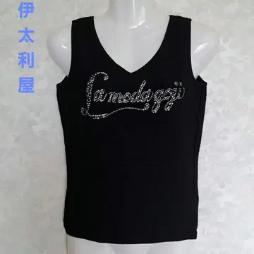 이타리야 탱크탑 민소매 블랙 스톤 V넥