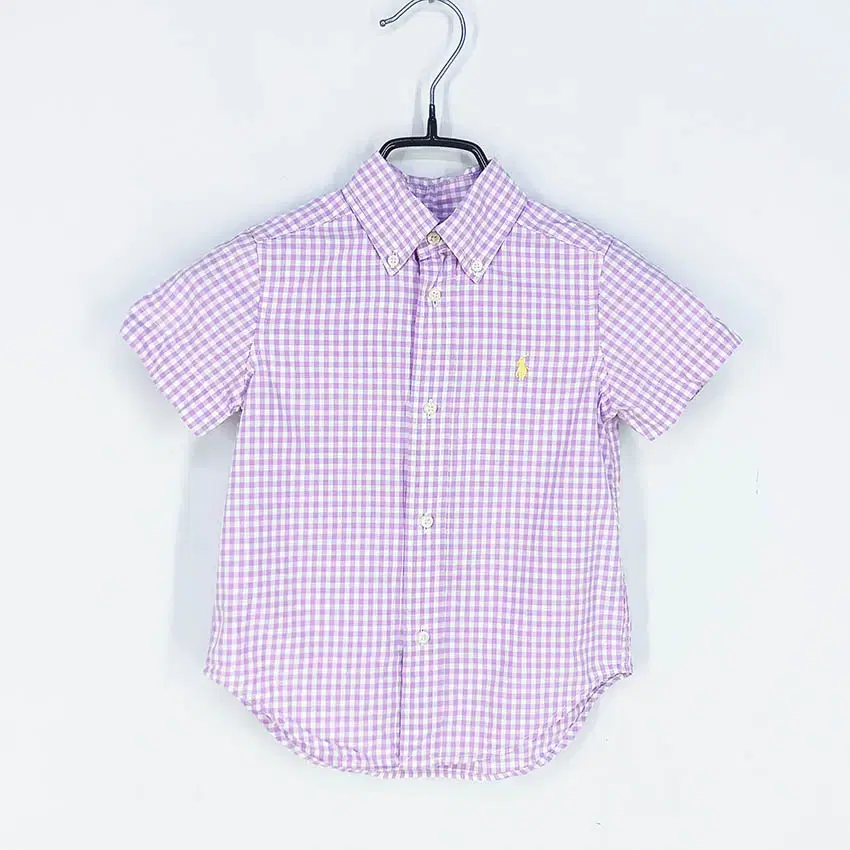 Ralph Lauren yooa & Kids Check Color Block Short Sleeve Shirt Purple 2/2T (HU38616)