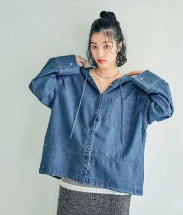 LEPSIM 데님 버튼 후디