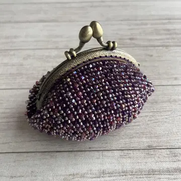 클래식 크리스탈 프로그(퍼플)~비즈 가마구치 파우치(입구 10.5cm)