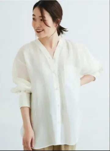 르쿨 블랑 38 노카라 V 넥 오버 셔츠 펄 버튼 블라우스