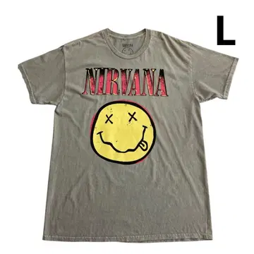 NIRVANA 스마일 티셔츠 L 그레이지 프린트 그레이 베이지