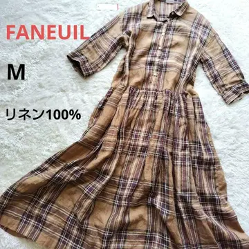 FANEUIL 파넬 체크 무늬 롱 셔츠 원피스 린넨 100%