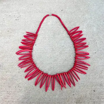 USED 우드 레드 비즈 목걸이