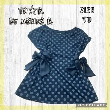 agnes b. 튜닉 원피스 프리 사이즈 프렌치 소매 도트 무늬 리본