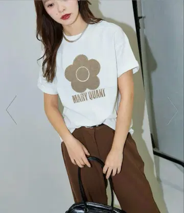 MARY QUANT 티셔츠 반팔 베이지 사가라 자수 한정판 25SS