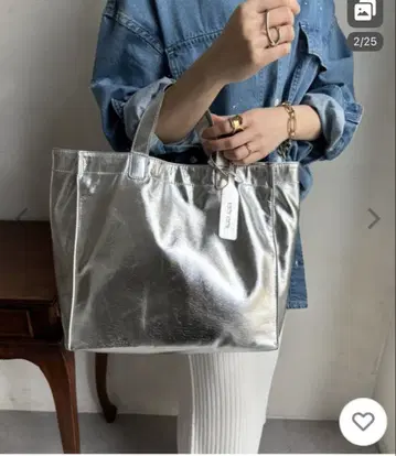 doudou 소프트 메탈릭 실버 토트백